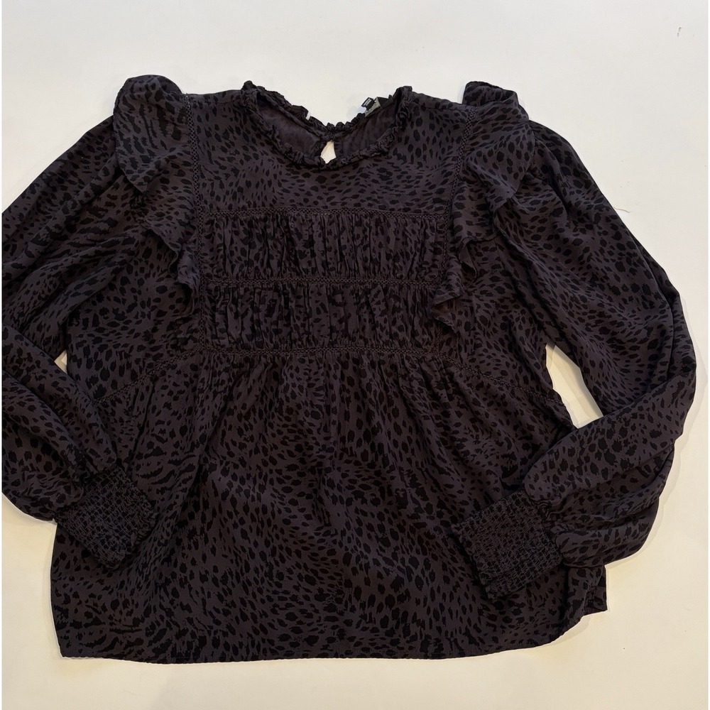 RAILS Kadi Top Spotted Slate Black Gray Ruffle Women's Size Small